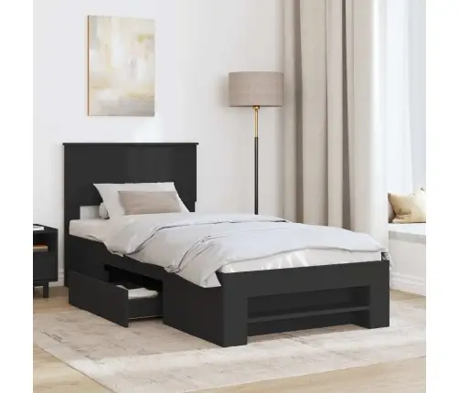 Voodi Raam Peaga Must 80 X 200 Cm Tehispuit