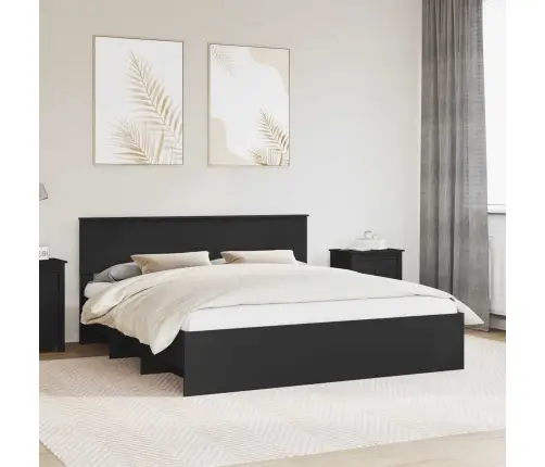 Voodi Raam Peaga Must 200 X 200 Cm Tehispuit