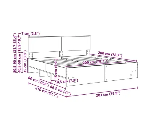 Voodi Raam Peaga Must 200 X 200 Cm Tehispuit