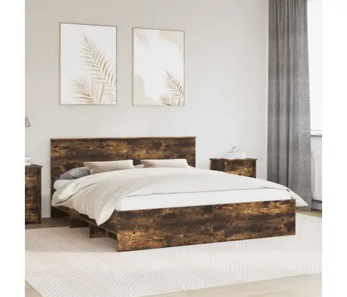 Voodi Raam Peaga Suitsetatud Tamm 180 X 200 Cm Tehispuit