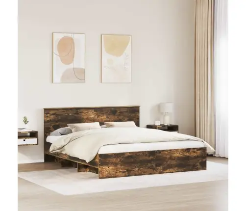 Voodi Raam Peaga Suitsetatud Tamm 180 X 200 Cm Tehispuit