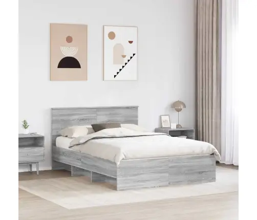 Gultas Rāmis Pelēks Sonoma 150 X 200 Cm Inženierijas Koks Vidaxl