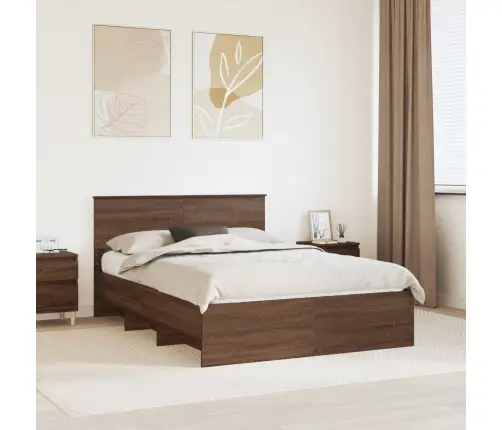 Gultas Rāmis Brūns Ozols 140 X 200 Cm Inženierijas Koks Vidaxl