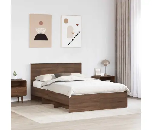 Gultas Rāmis Brūns Ozols 140 X 200 Cm Inženierijas Koks Vidaxl