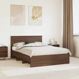 Gultas Rāmis Brūns Ozols 140 X 200 Cm Inženierijas Koks Vidaxl