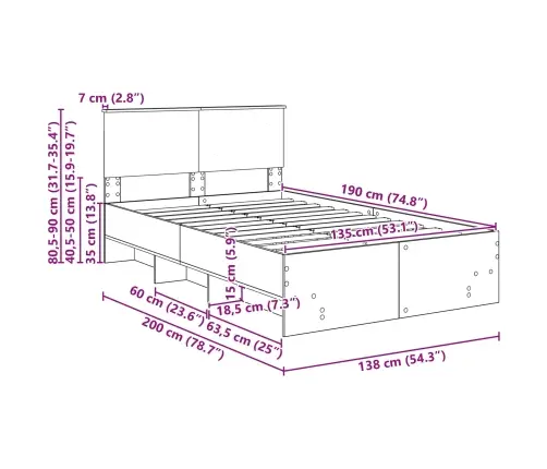 Gultas Rāmis Melna 137 X 203 Cm Inženierijas Koks Vidaxl