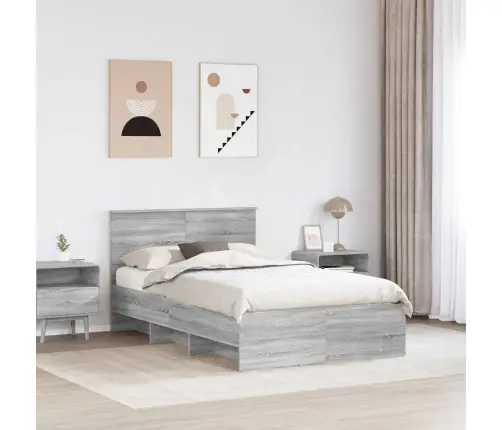 Gultas Rāmis Pelēks Sonoma 120 X 123 Cm Inženierijas Koks Vidaxl