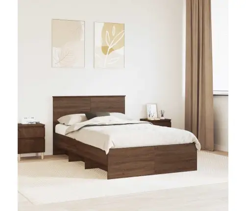 Gultas Rāmis Brūns Ozols 120 X 123 Cm Inženierijas Koks Vidaxl