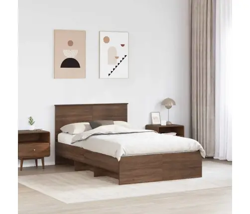 Gultas Rāmis Brūns Ozols 120 X 123 Cm Inženierijas Koks Vidaxl