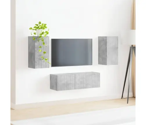 Tv Seinakapikomplekt 4 Pcs Betoonhall Tehispuit