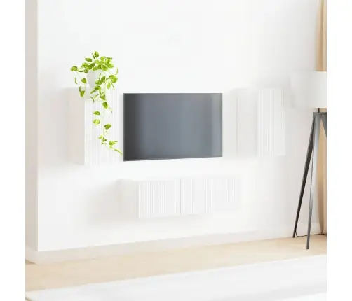 Tv Seinakapikomplekt 4 Pcs Kergelt Läikiv Valge Tehispuit