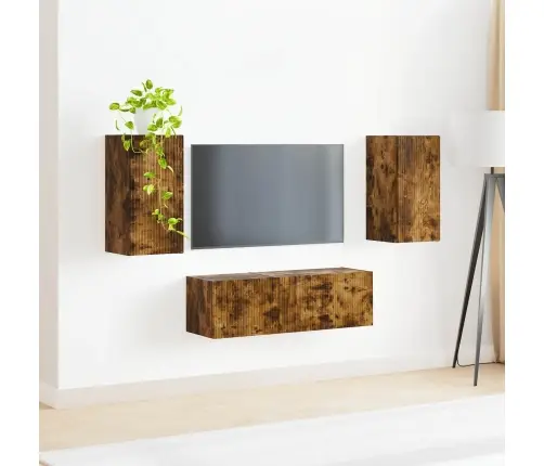 Tv Seinakapikomplekt 4 Pcs Suitsetatud Tamm Tehispuit