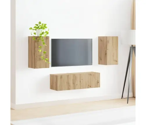 Tv Seinakapikomplekt 4 Pcs Käsitööpuu Tehispuit