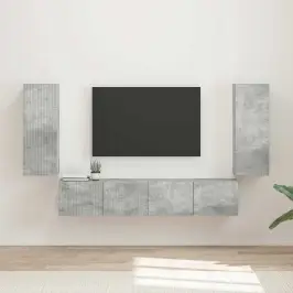 Tv Seinakapikomplekt 4 Pcs Betoonhall Tehispuit