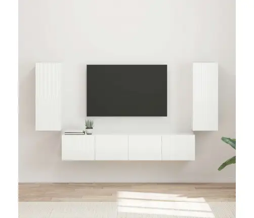 Tv Seinakapikomplekt 4 Pcs Kergelt Läikiv Valge Tehispuit