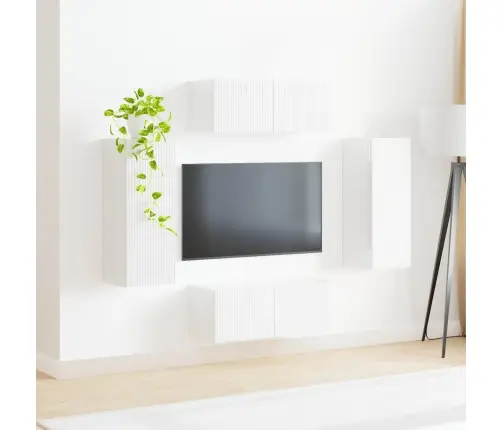 Tv Seinakapikomplekt 4 Pcs Kergelt Läikiv Valge Tehispuit