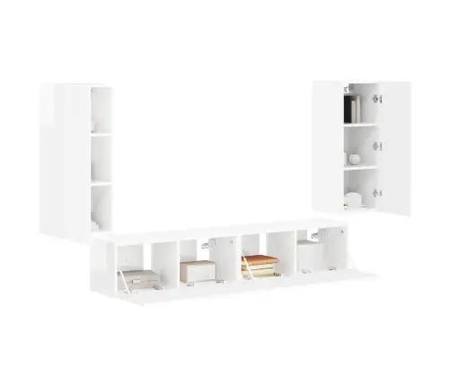 Tv Seinakapikomplekt 4 Pcs Kergelt Läikiv Valge Tehispuit