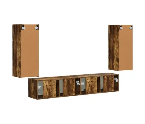 Tv Sieninio Kabineto Komplektas 4 Pcs Rūkyta Ąžuolas