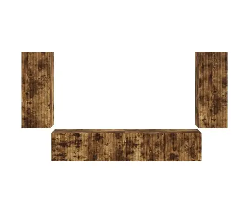 Tv Sieninio Kabineto Komplektas 4 Pcs Rūkyta Ąžuolas