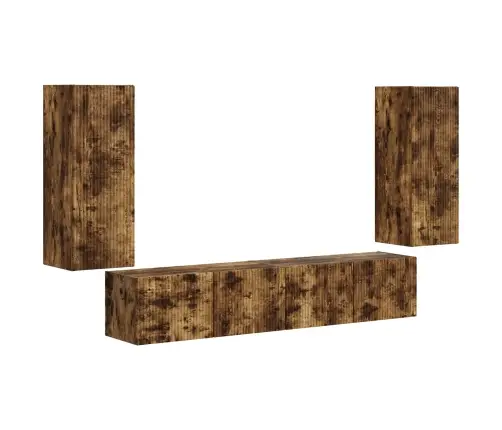 Tv Sieninio Kabineto Komplektas 4 Pcs Rūkyta Ąžuolas