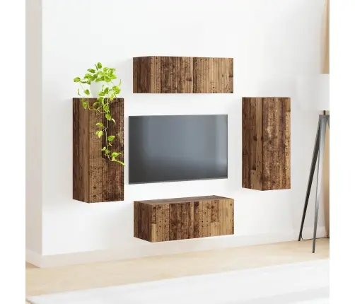 Tv Seinakapikomplekt 4 Pcs Vana Puit Tehispuit