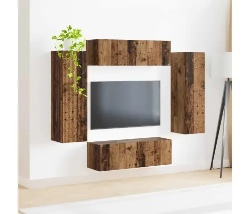 Tv Seinakapikomplekt 4 Pcs Vana Puit Tehispuit