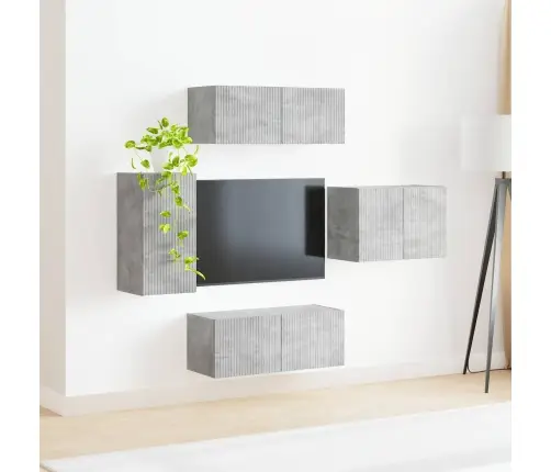 Tv Seinakapikomplekt 4 Pcs Betoonhall Tehispuit