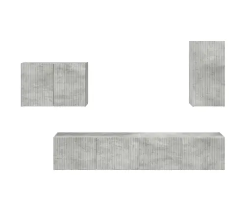 Tv Seinakapikomplekt 4 Pcs Betoonhall Tehispuit