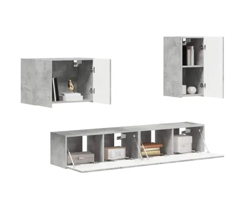 Tv Seinakapikomplekt 4 Pcs Betoonhall Tehispuit