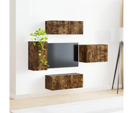 Tv Seinakapikomplekt 4 Pcs Suitsetatud Tamm Tehispuit