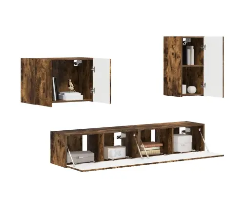 Tv Seinakapikomplekt 4 Pcs Suitsetatud Tamm Tehispuit