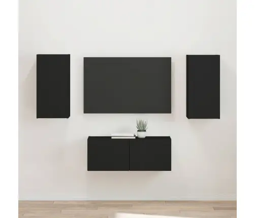 Tv Spintelių Komplektas 2 Pcs Juoda Apdirbta Mediena