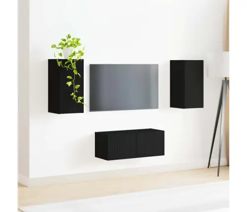 Tv Spintelių Komplektas 2 Pcs Juoda Apdirbta Mediena