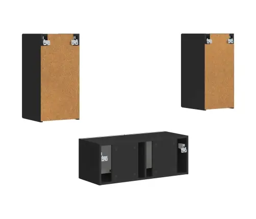 Tv Spintelių Komplektas 2 Pcs Juoda Apdirbta Mediena