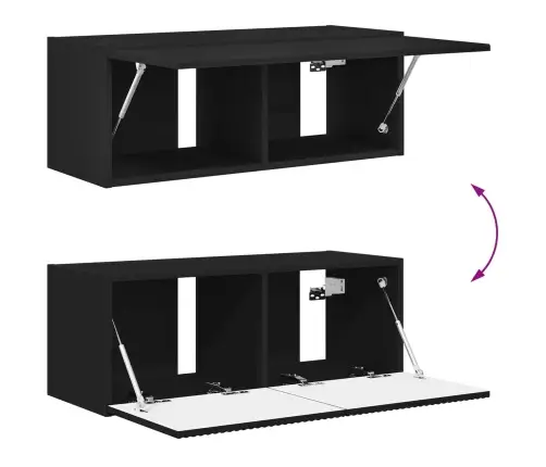 Tv Spintelių Komplektas 2 Pcs Juoda Apdirbta Mediena