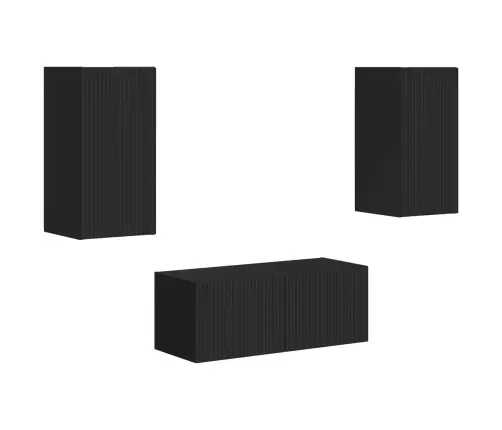 Tv Spintelių Komplektas 2 Pcs Juoda Apdirbta Mediena