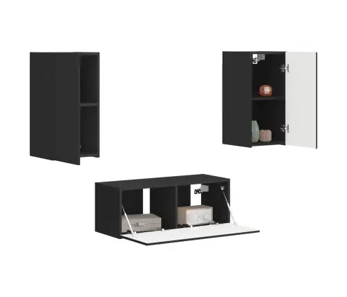 Tv Spintelių Komplektas 2 Pcs Juoda Apdirbta Mediena