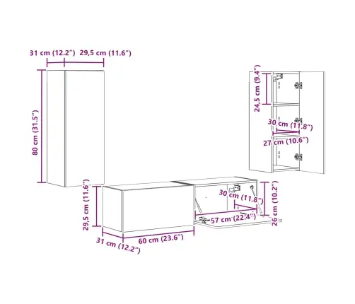 Tv Spintelių Komplektas 2 Pcs Betono Pilka Apdirbta Mediena