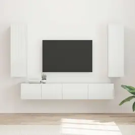 Tv Spintelių Komplektas 3 Pcs Aukštai Blizganti Balta