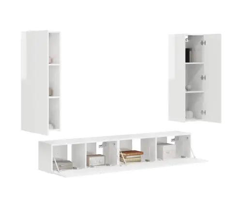 Tv Spintelių Komplektas 3 Pcs Aukštai Blizganti Balta