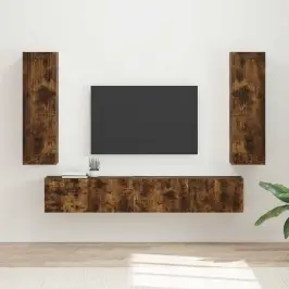 Tv Spintelių Komplektas 3 Pcs Rūkyta Ąžuolas Apdirbta Mediena