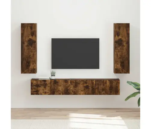 Tv Spintelių Komplektas 3 Pcs Rūkyta Ąžuolas Apdirbta Mediena