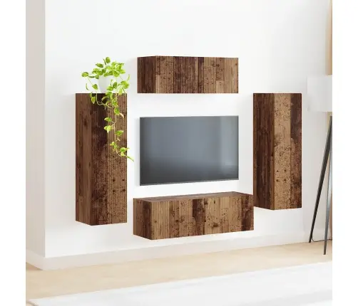 Tv Spintelių Komplektas 3 Pcs Rūkyta Ąžuolas Apdirbta Mediena