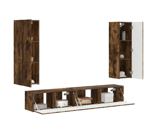 Tv Spintelių Komplektas 3 Pcs Rūkyta Ąžuolas Apdirbta Mediena