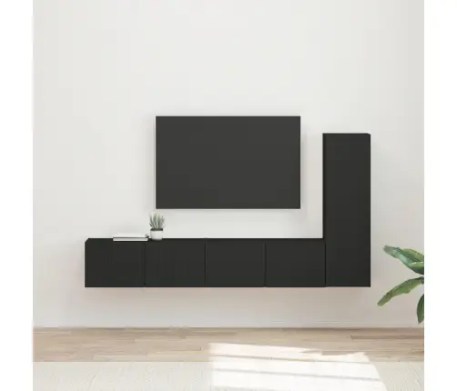 Tv Spintelių Komplektas 3 Pcs Juoda Apdirbta Mediena