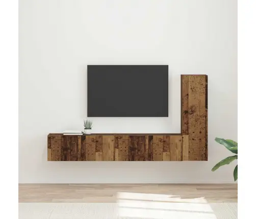 Tv Spintelių Komplektas 3 Pcs Senas Medis Apdirbta Mediena