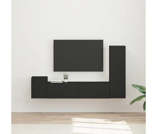 Tv Spintelių Komplektas 4 Pcs Juoda Apdirbta Mediena