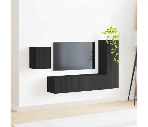 Tv Spintelių Komplektas 4 Pcs Juoda Apdirbta Mediena