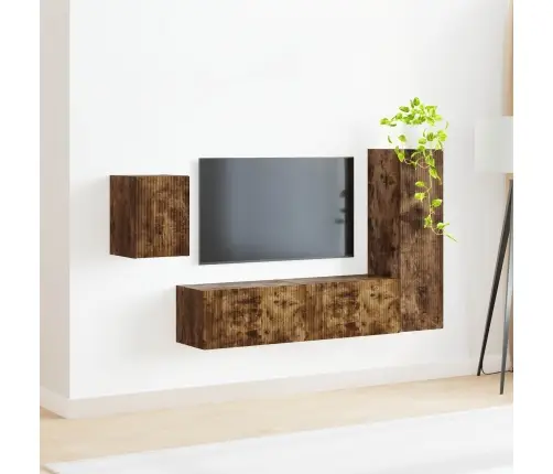 Tv Skapīšu Komplekts 4 Pcs Dūmaka Ozols Inženierijas Koks Vidaxl