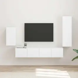 Tv Spintelių Komplektas 4 Pcs Balta Apdirbta Mediena